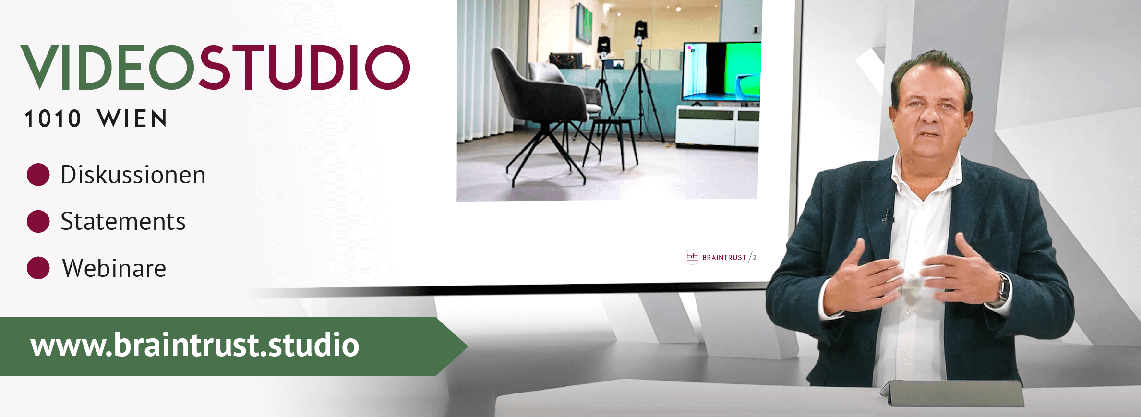 Video-Studio in 1010 Wien. Diskussionen. Statements. Webinare. Siehe Link: www.braintrust.studio